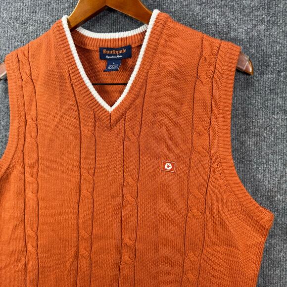 Southpole Signature Series Sweater Vest Men's Large Orange Cable Knit - Picture 3 of 8